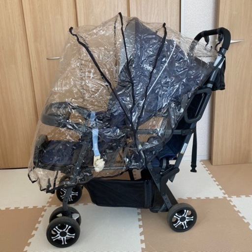 二人乗り用ベビーカー 2人でゴー レインカバー、前向きバックシート付き