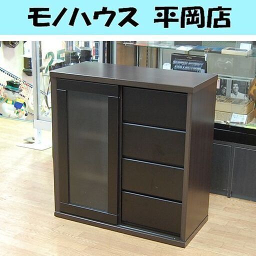 ニトリ サイドボード 4段 幅80.3×奥行38×高さ85cm ブラウン リビングボード  キャビネット 収納 引き戸  札幌市 清田区 平岡