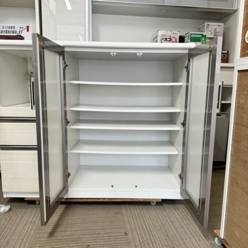 ②【美品‼️】定価64,990円♪ ニトリ 120cm幅キッチンカウンター(ポスティア120) 食器棚 レンジ台 収納家具 木目調ホワイト♪ ②【美品‼️】定価64,990円♪ ニトリ 120cm幅キッチンカウンター