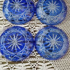江戸切子 　薩摩切子 中皿 4枚セット 14.5× 深さ 3cm...