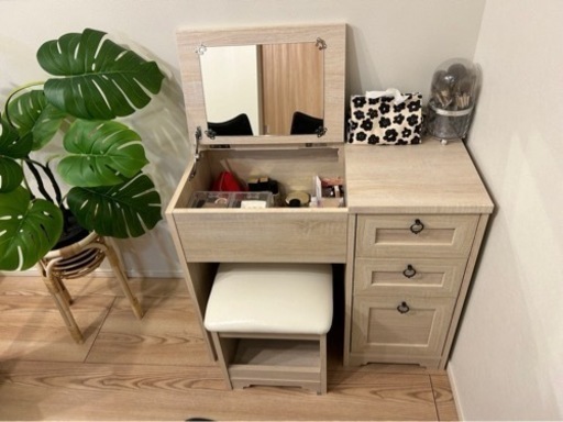 デスクドレッサー 幅80cm 奥行40cm 高さ70cm オークホワイト