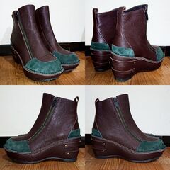 Hina Day Green ヒナデイグリーン 本革 24cmぐらい 4517 ショートブーツ レザーブーツ サイドジップ　ブラウンの画像