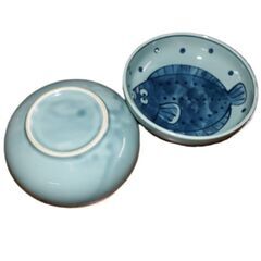 中古、ヒラメ絵柄深皿(549)、2枚,直径Φ18cmx高さ6cm