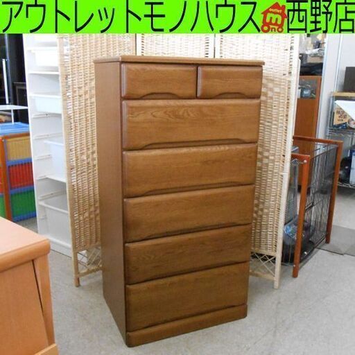 スリムチェスト 6段 幅60cm ブラウン サンコウ タンス チェスト ハイチェスト 茶系 木目調 59.4×44.8×115.5cm 引き出し7杯 札幌 西野店