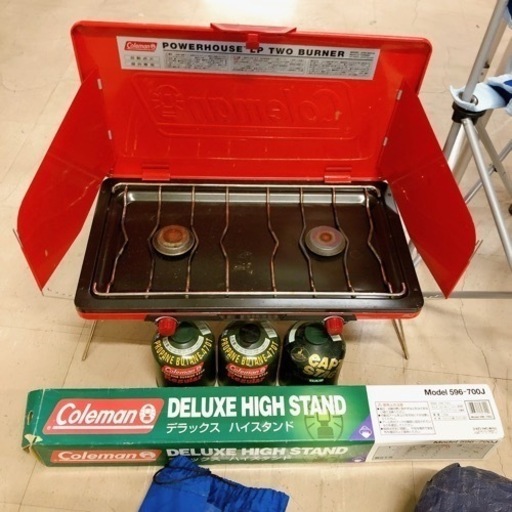 【売約済】キャンプセット  キャンプ用品  コールマン キャンピングフィールド イス テーブル テント ツーバーナー 食器 ランプなど中古まとめて