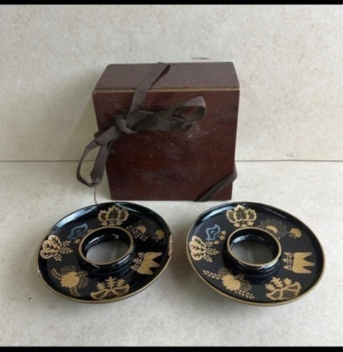 k220608 超希少 飾皿 2尺 盃 黒塗り 天目台 茶托 大正・昭和 日本製 上品 高貴 秋 アンティーク 和骨董 現状品 中古品