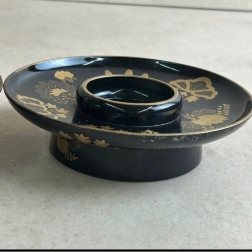 k220608 超希少 飾皿 2尺 盃 黒塗り 天目台 茶托 大正・昭和 日本製 上品 高貴 秋 アンティーク 和骨董 現状品 中古品