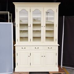 木製 ガラス扉 引き出し 食器棚 196×130×46㎝ カップボード