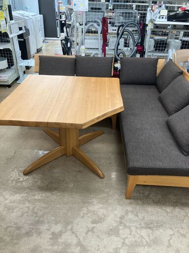 美品 天然木使用 ベンチチェア 園田産業 ダイニング3点セット No.881● ※現金、クレジット、スマホ決済対応※