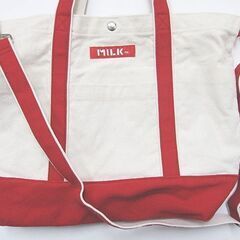 【美品】Milkfed ミルクフェド かわいい 大型 2WAY キャンバストートバッグ/ショルダーバッグ 白赤の画像