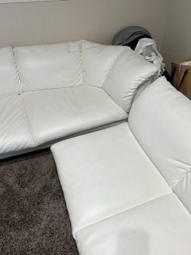 家具 レザーソファ 4〜5人掛けソファ　ホワイト