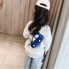 子供 ショルダーバッグ 車 青色の画像
