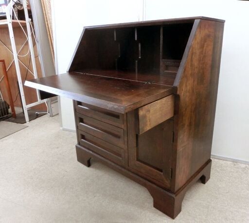 ■北海道民芸家具 ライティングビューロー デスク 木製机 チェスト 収納 天然木 樺材 札幌 西区 西野店