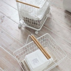 半額ランドリーワゴン ＋ バスケット tosca トスカ ホワイト 山崎実業の画像
