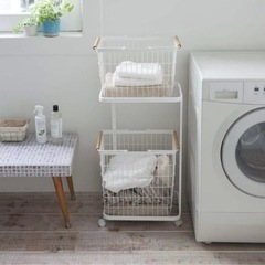半額ランドリーワゴン ＋ バスケット tosca トスカ ホワイト 山崎実業の画像