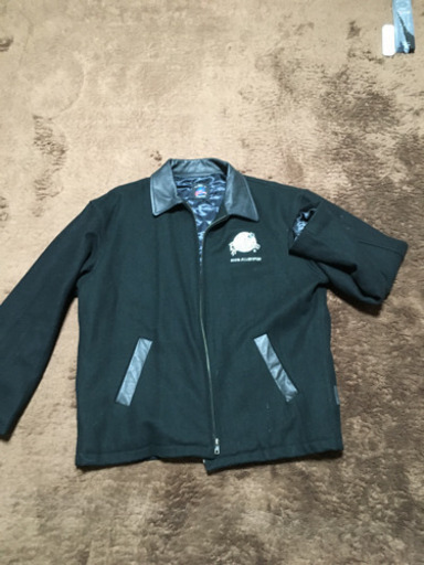 USA製 90s ビンテージ PLANET HOLLYWOOD レザー 切り替え ウール ジャケット ブルゾン スタジャン