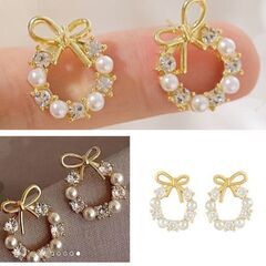 サークルリボンゴールドパールピアス（新品）の画像