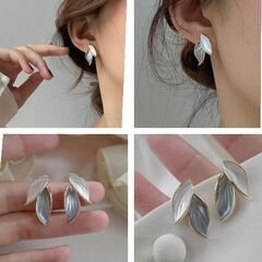 リーフモチーフくすみブルースタッドピアス➀（新品）の画像