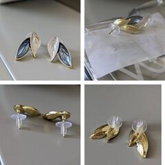 リーフモチーフくすみブルースタッドピアス➀（新品）の画像