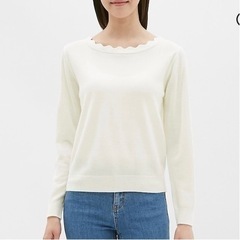 GU スカラップ ニット トップス XLサイズ 白の画像