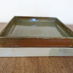 USED 作家物 四角皿（約23.5㎝：２枚set）大皿 スクエアー 和食器 手作り ハンドメイドの画像