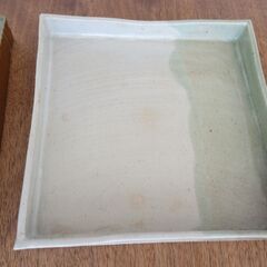 USED 作家物 四角皿（約23.5㎝：２枚set）大皿 スクエアー 和食器 手作り ハンドメイドの画像