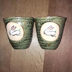 新品、ベア湯呑み茶碗、手書きウサギ