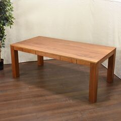 【ヤ取】≪yt1184ジ≫ 大型ダイニングテーブル 幅180cm 奥行90cm 引き出し4杯付き ナチュラル/木製家具 脚部難あり リペアベース 現状品 60303-09の画像
