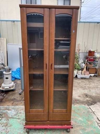 ●☆o10 モーブル製　ガラス扉収納棚　ブラウン