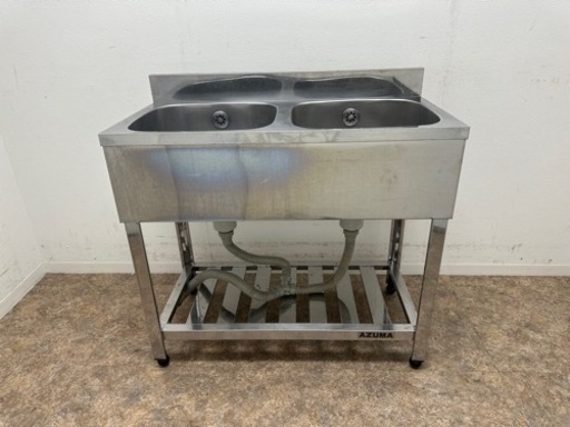 アズマ　ａｚｕｍａ　業務用　ステンレス　２槽シンク流し台　厨房　飲食店　W９００ｘＤ４５０ｘＨ８００ｍｍ