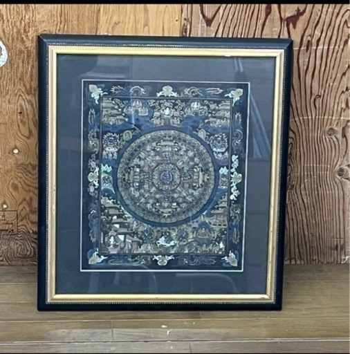 d1022504 タンカ 曼荼羅 マンダラ ブッダ 仏陀 仏画 チベット 手描き 曼陀羅 ポスター アジアン エスニック インテリア 額入 現状品 中古品