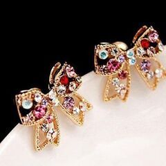 リボンクリスタル/スタッドピアス（新品）