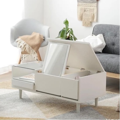 ⚠️急募⚠️『めざましテレビ』で紹介　ドレッサーテーブル ディスプレイ収納付き 可動ミラー付き ローテーブル