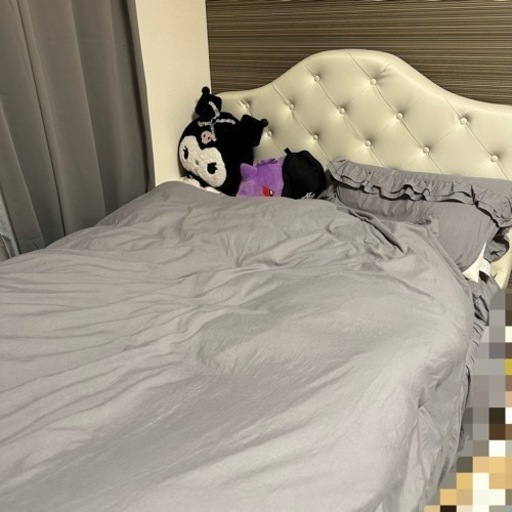 レザー調 姫系ベッドフレーム ホワイト セミダブル