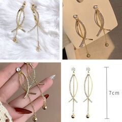 ラインストーン/ロングチェーンボールスタッドピアス（ゴールド）おすすめです。の画像