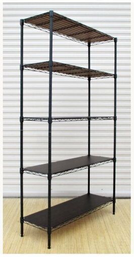 ①　スチールラック　木製棚板　5段　スチールシェルフ　メタルラック　飾り棚　ウッドボード　オープンラック　収納　棚