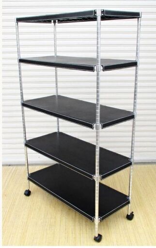 スチールラック　合皮棚板　5段　スチールシェルフ　メタルラック　飾り棚　ウッドボード　オープンラック　収納棚