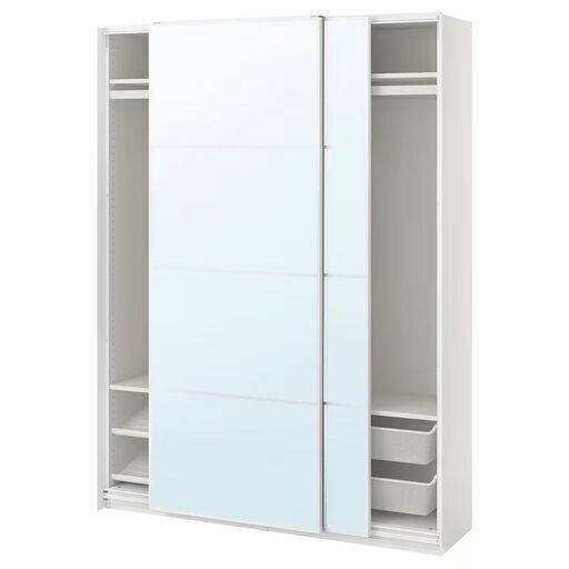 【新品・IKEA】 高級ガラス扉仕様PAX/AULI・ワードローブ　LED付（システム収納クローゼット）＜171000円相当・送料及び組立て費用込＞ ＃5