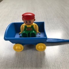 LEGO デュプロ　動物園作業員　フィグ　青いカート付きの画像