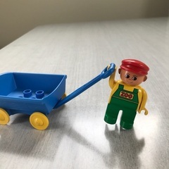 LEGO デュプロ　動物園作業員　フィグ　青いカート付きの画像