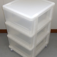 【直接引き取りのみ】 3段プラ収納 キャスター付き ホワイト R6-0116-②の画像