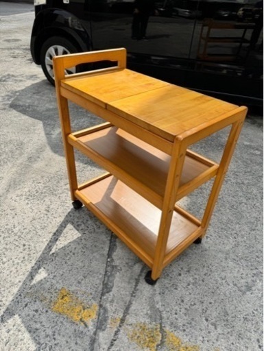 【値下げしました！】家具 収納家具 棚、シェルフ 木製キッチンワゴン 3段 天板2分割式 収納 キャスター付き ブラウン 残り1つ No2759 2760 2761