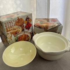 ◆1人用土鍋 2個set 直火・電子レンジ・オーブンOK！耐熱食器 新品未使用◆の画像