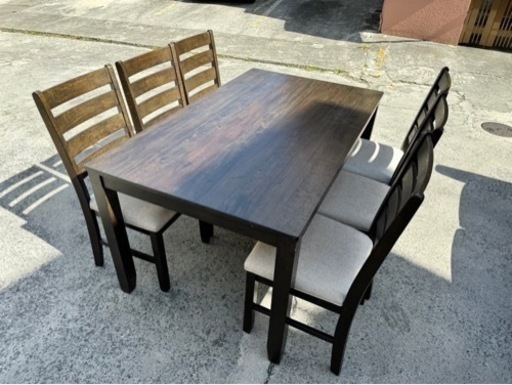 アメリカン家具 ダイニングセット シンプルな木製　ダイニングテーブル7点セット ダイニングチェア6脚付き  6人用 キッチンテーブルセット ファミリー家具 No2747