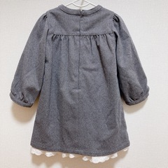 〔美品〕100 BeBe 長袖　ワンピース　グレー　リボン　レース　女の子　上品の画像