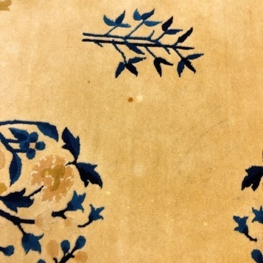 大判 中国絨毯 アンティーク ラグ カーペット 花柄 ベージュ×ネイビー