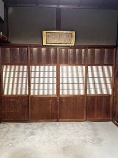 千本格子　無垢　板戸　障子　4枚　昭和建具　古民家　アンティーク　時代建具　DIY