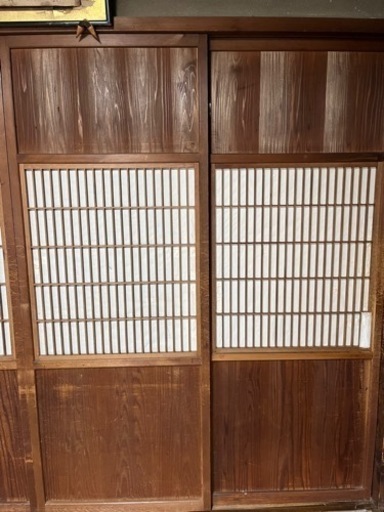 千本格子　無垢　板戸　障子　4枚　昭和建具　古民家　アンティーク　時代建具　DIY 　　