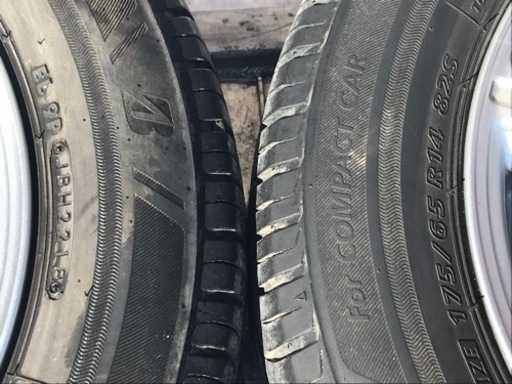 【受け渡し終了いたしました】北海道発 BULMINUM ブリヂストン 14インチ アルミホイール 5.5J 4穴 PCD100 +45 &ブリヂストン夏タイヤ　175/65R14 約5分山