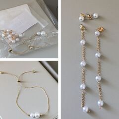 フェイクパール/バックキャッチピアスとブレスレットのセット（新品）の画像